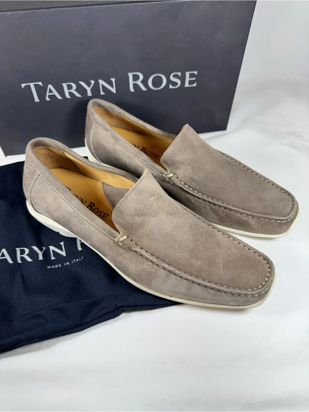Vintage Taryn Rose Men Taupe Suede Leather Venetian Slip On Loafers EU 41.5 US 9